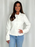 Shoulder Pad Collared Long Sleeve Button Blazer