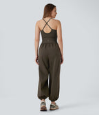 Water Repellent Crisscross Backless Side Pockets Ripstop Hiking Cargo Jumpsuit
