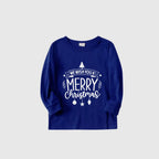 Christmas Family Matching Pajamas-Cozy Blue Pjs Set with "Wish You A Merry Christmas" Slogan Print
