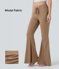V Shaped Mid Rise Drawstring Flowy Casual Flare Pants