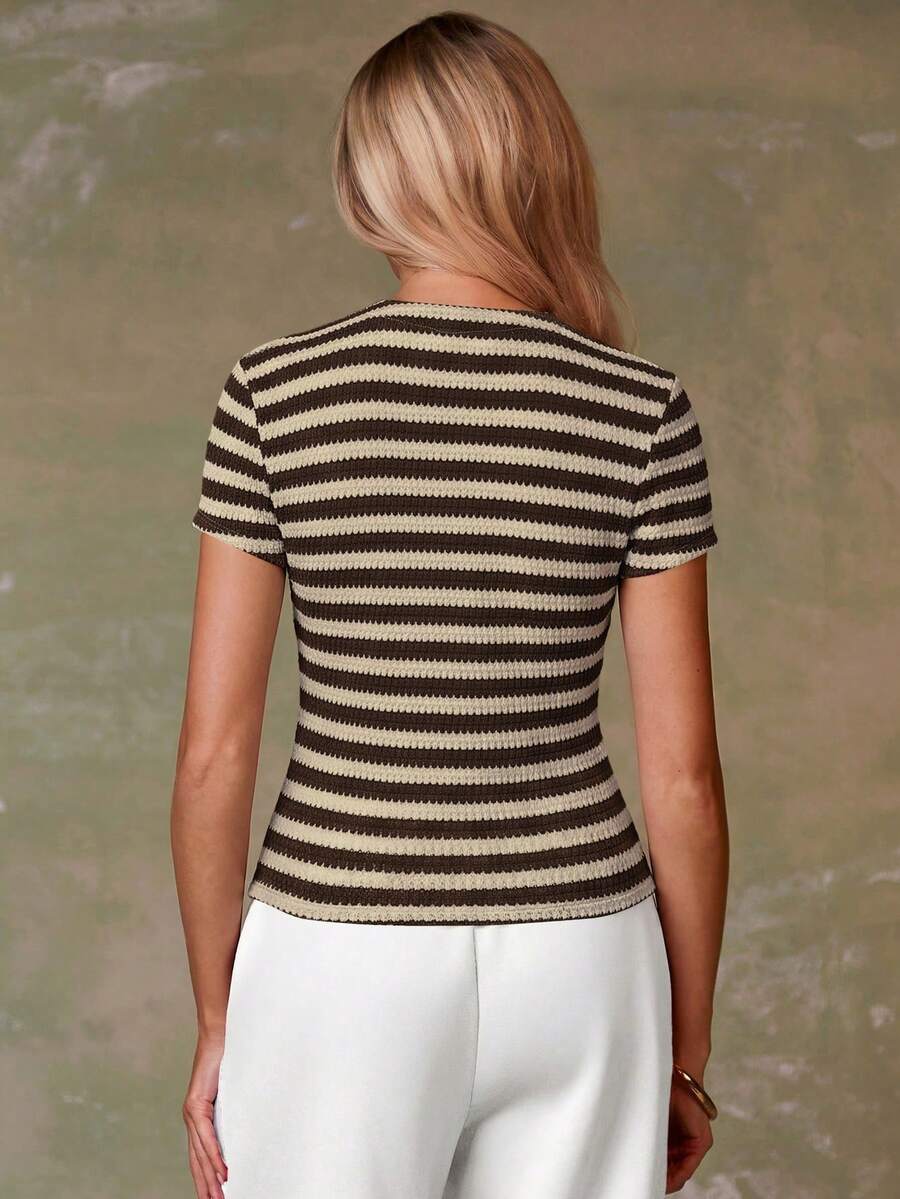 Women's Casual Red Single-Breasted Short Sleeve Fitted Top,Red Top,Christmas, Cute Vacation,Resort Wear,Summer Holiday,Spring,Spring Break,Beach