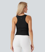 Round-Neck Racerback Ruched Built-in Bra Cool Touch Yoga Tank Top