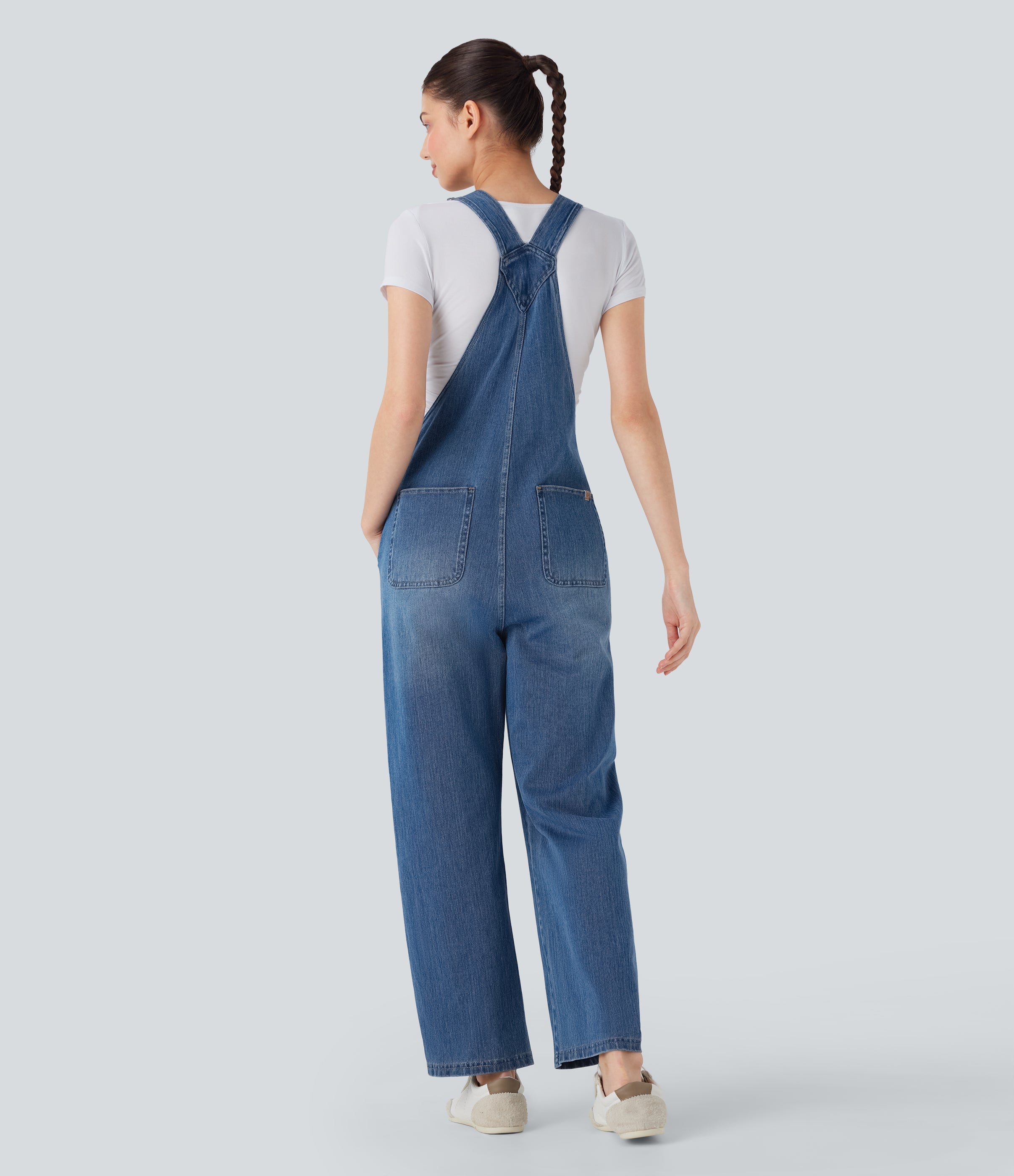 FlexTM Straight Leg Denim Casual Overalls with Pockets