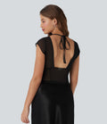 Tie Back Contrast Mesh Top