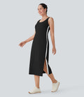 SoftlyZeroTM Airy Color Block Hem Cool Touch Workout Active Tank Dress with Pockets-UPF50+