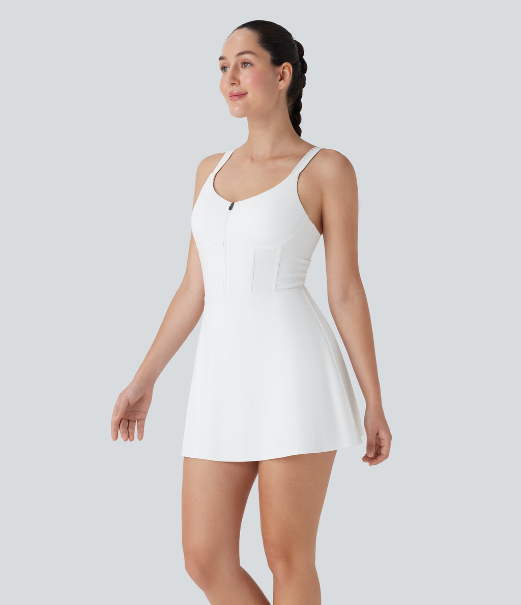 SoftlyZeroTM QuickDry Zip Corset 2-in-1 Mini Dance Active Dress with Pockets-Easy Peezy Edition