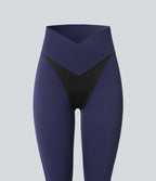 SoftlyZeroTM High Waisted Crossover Contrast Lace Built-in Underwear Yoga Leggings with Pocket-UPF50+