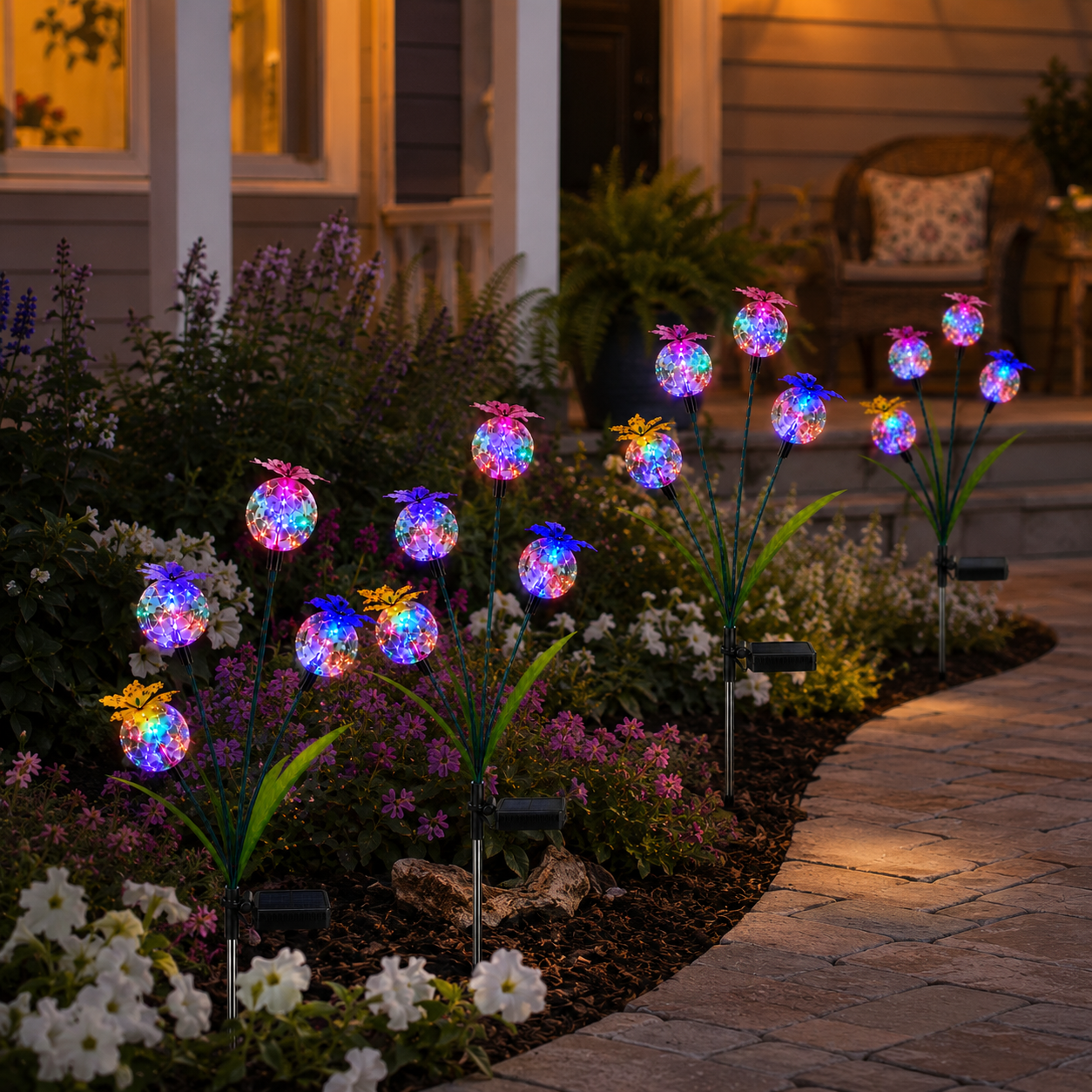 Solar Butterfly Garden Stake Light – 4 Glowing Crackle Globes