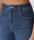FlexTM High Waisted Multiple Pockets Rolled Hem Wide Leg Washed Stretchy Knit Casual Jeans