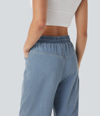 FlexTM High Waisted Drawstring Wide Leg Cool Touch Casual Jeans with Pockets