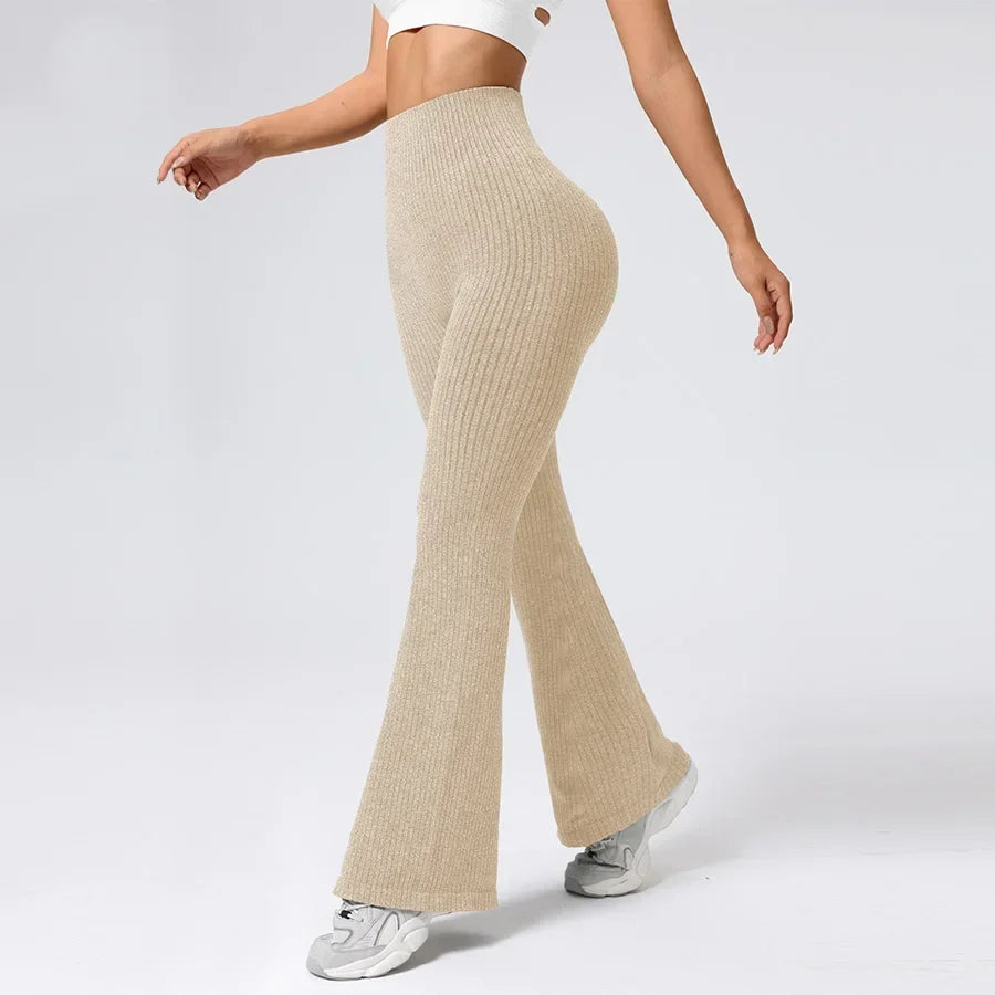 Breathable Flared Trousers Yoga-to-Street Chic Athleisure Fitness Pants Trendy Women's High-Waisted Yoga Gym Wear 4-Way Stretch