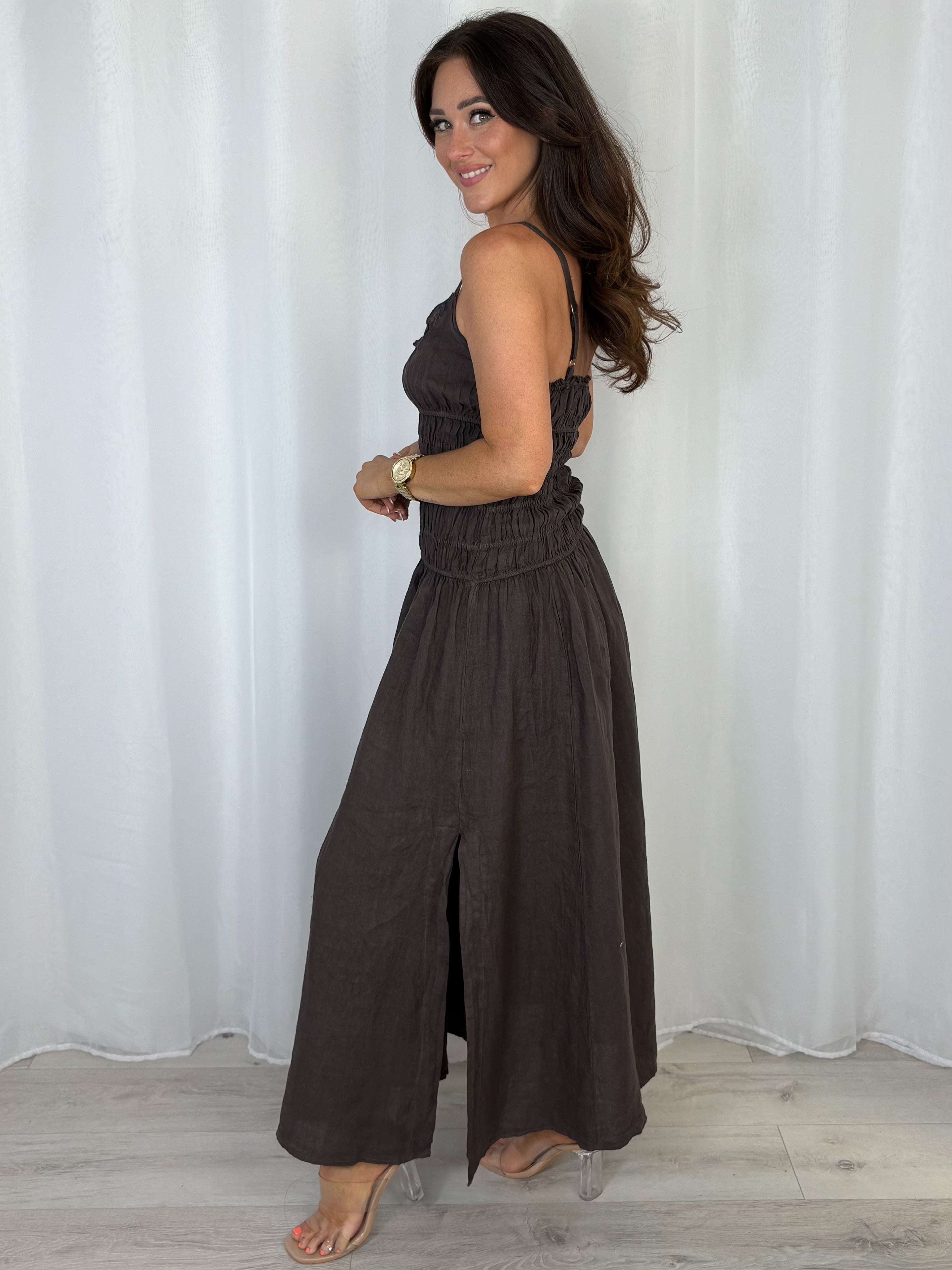 Smocked Waist Side Split Dress (2 Colours)
