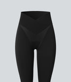 SoftlyZeroTM High Waisted Crossover Contrast Lace Built-in Underwear Yoga Leggings with Pocket-UPF50+