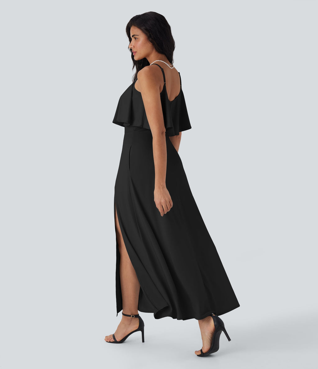 Ruffle Maxi Slip Dress with Pockets
