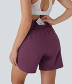 BreezefulTM High Waisted Pockets 2-in-1 Curved Hem Quick Dry Running Shorts 5.5''-Longer Length