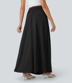 Socinched High Waisted Tummy Control Flare Maxi Casual Skirt with Pockets