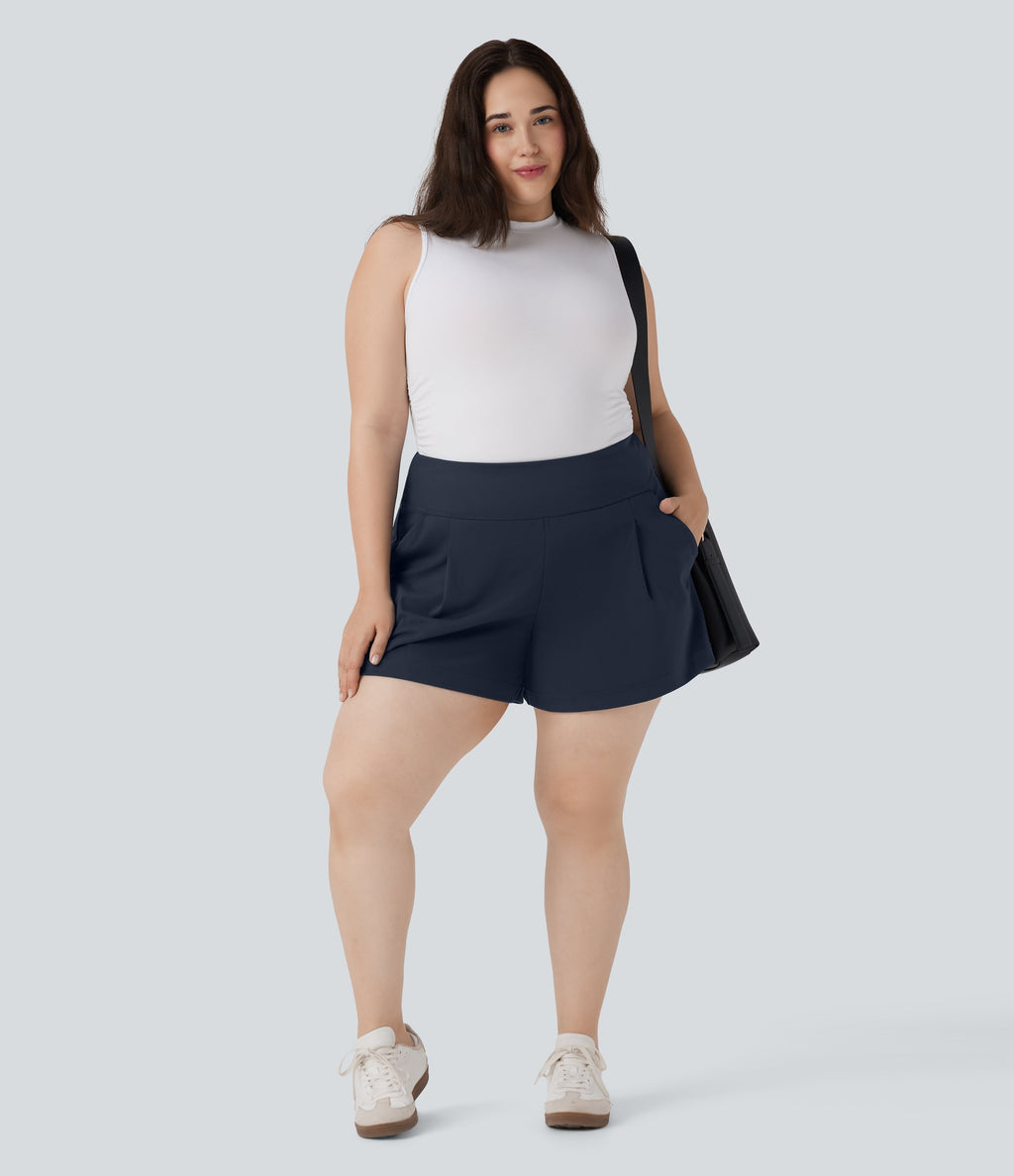 Plus Size High Waisted Work Shorts with Pockets