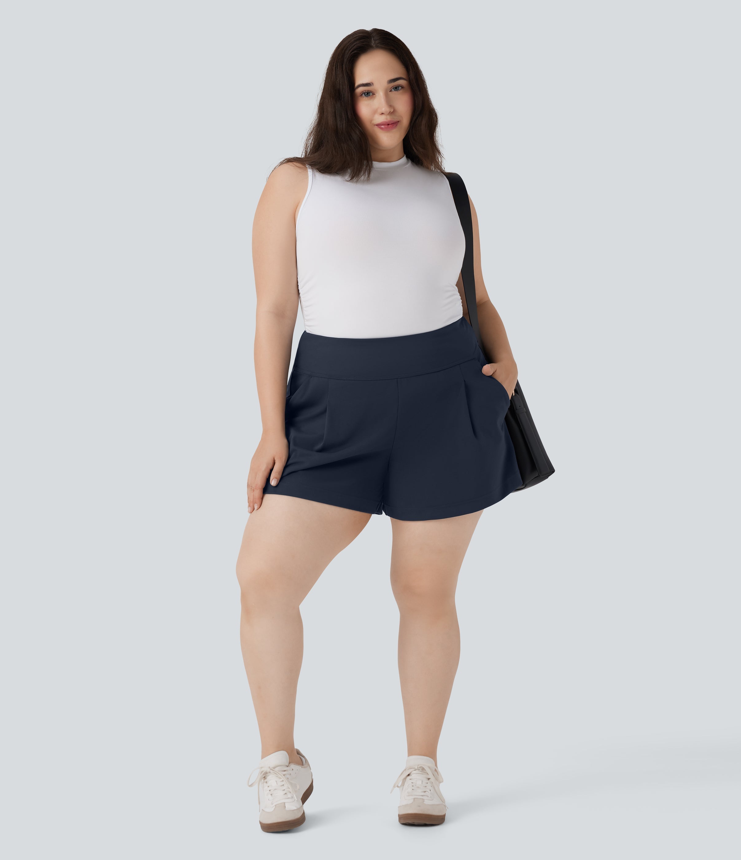 Plus Size High Waisted Work Shorts with Pockets