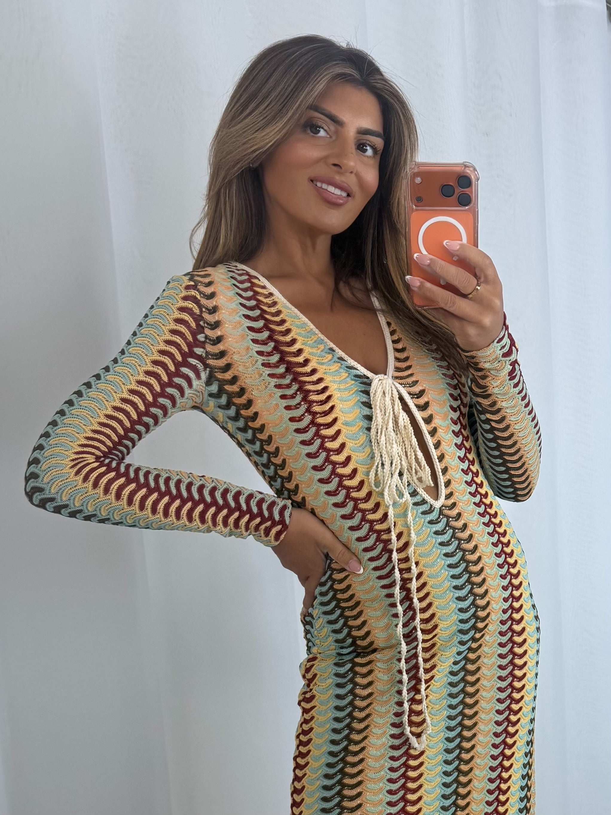 Multi Coloured ZigZag V-Neck Maxi Dress