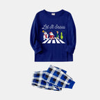 Couple Navy & White Plaid Pajamas Set with Santa Claus and Cartoon Pattern Print