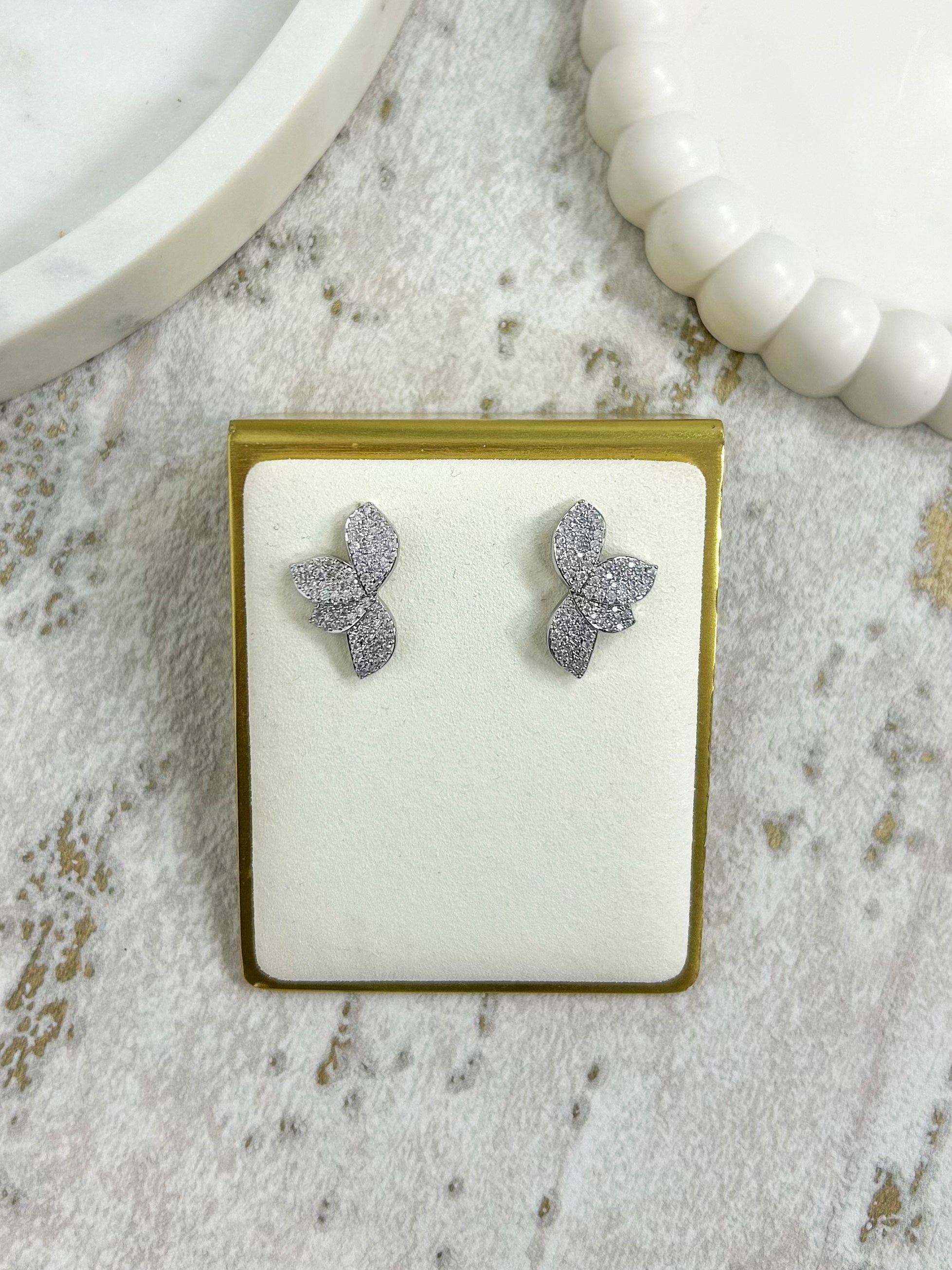 Diamante Half Flower Stud Earrings (2 Colours)