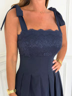 Riviera - Lace Tie-Shoulder Midi Dress (Navy)