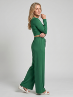 Avam | Long Sleeve Crew Neck Crop Top Pants Set