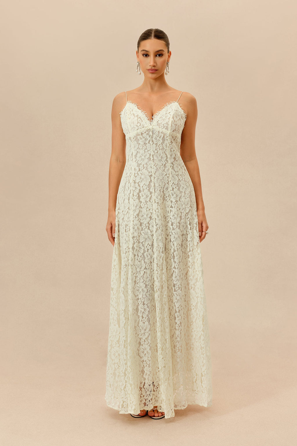 Make An Entrance White Floral Lace Maxi Dress With Cape