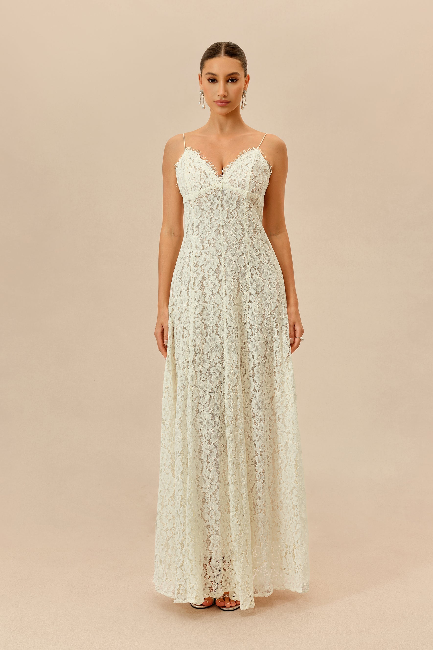 Make An Entrance White Floral Lace Maxi Dress With Cape