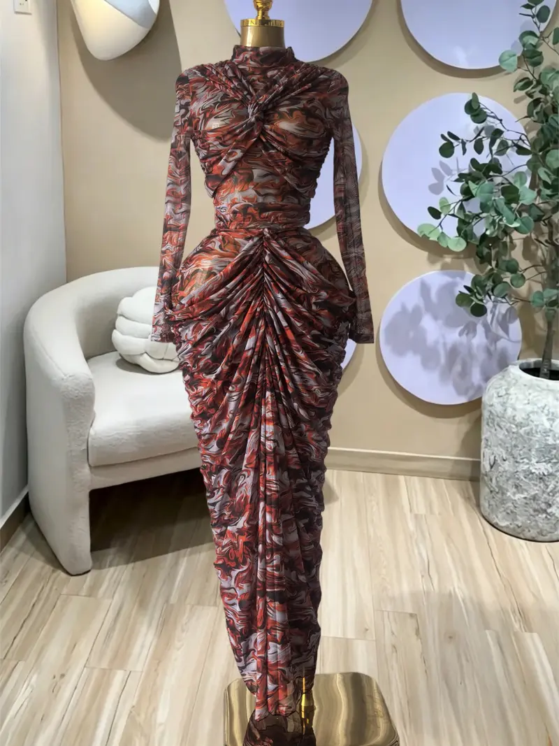Elegant Women's Tie Dye Printed Two Piece Set Outfits, Wrap Crop Top + Ruched Maxi Skirt , Casual Beach Resort Birthday, Vacation Street Lady Two-Piece Set,Female Fashion 2 Piece Co-ord Set