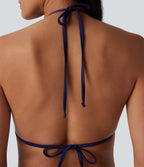 Sheer Mesh Halter Tie Back Drawstring 3-Piece Bikini Set