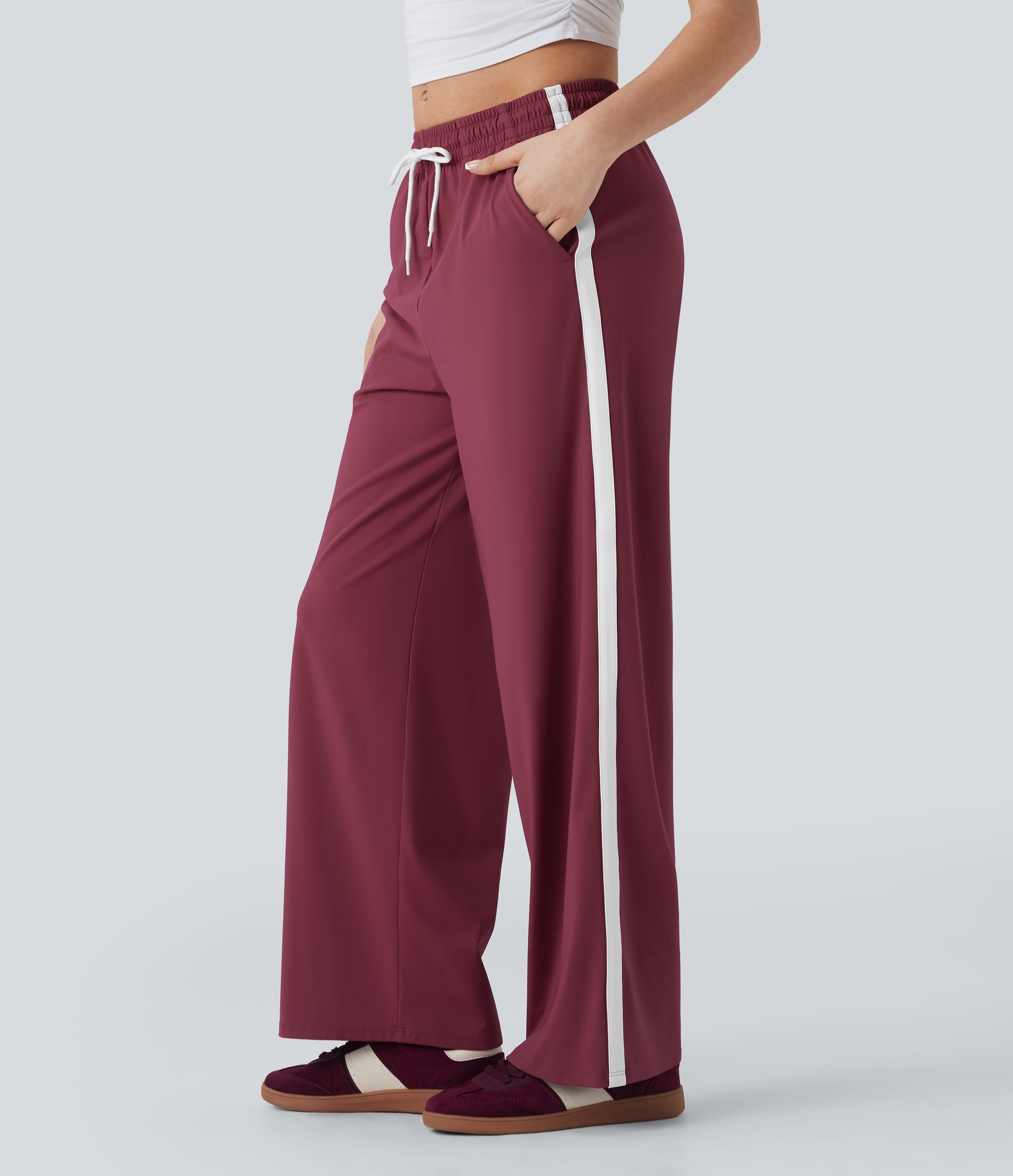 SoftlyZeroTM Airy Low Rise Drawstring Color Block Straight Leg Cool Touch Casual Pants with Pockets-UPF50+