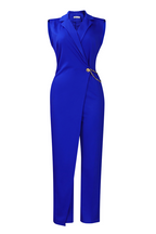 Deep V Neck Overlay Straight Leg Sleeveless Plain Jumpsuit-White