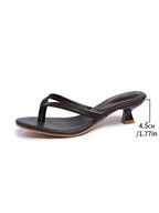 Square Toe Wide Foot Thong Sandals With Thin Heel, Versatile Outdoor Wear Thin Heel Thong Flip Flops For Women, Chic & Elegant