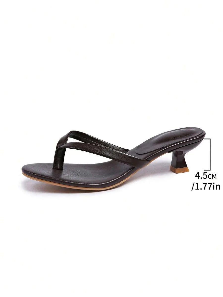 Square Toe Wide Foot Thong Sandals With Thin Heel, Versatile Outdoor Wear Thin Heel Thong Flip Flops For Women, Chic & Elegant