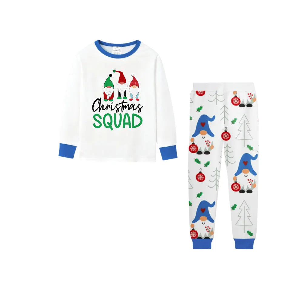 Christmas Holiday Family Blue Pajama Set Featuring Christmas Gnome Pattern