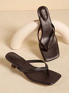 Square Toe Wide Foot Thong Sandals With Thin Heel, Versatile Outdoor Wear Thin Heel Thong Flip Flops For Women, Chic & Elegant