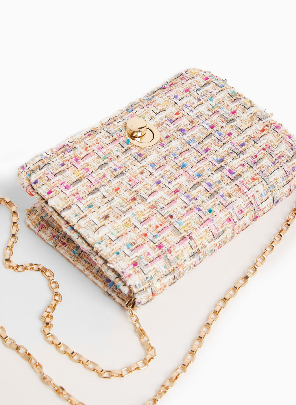 Round Clasp Tweed Handbag