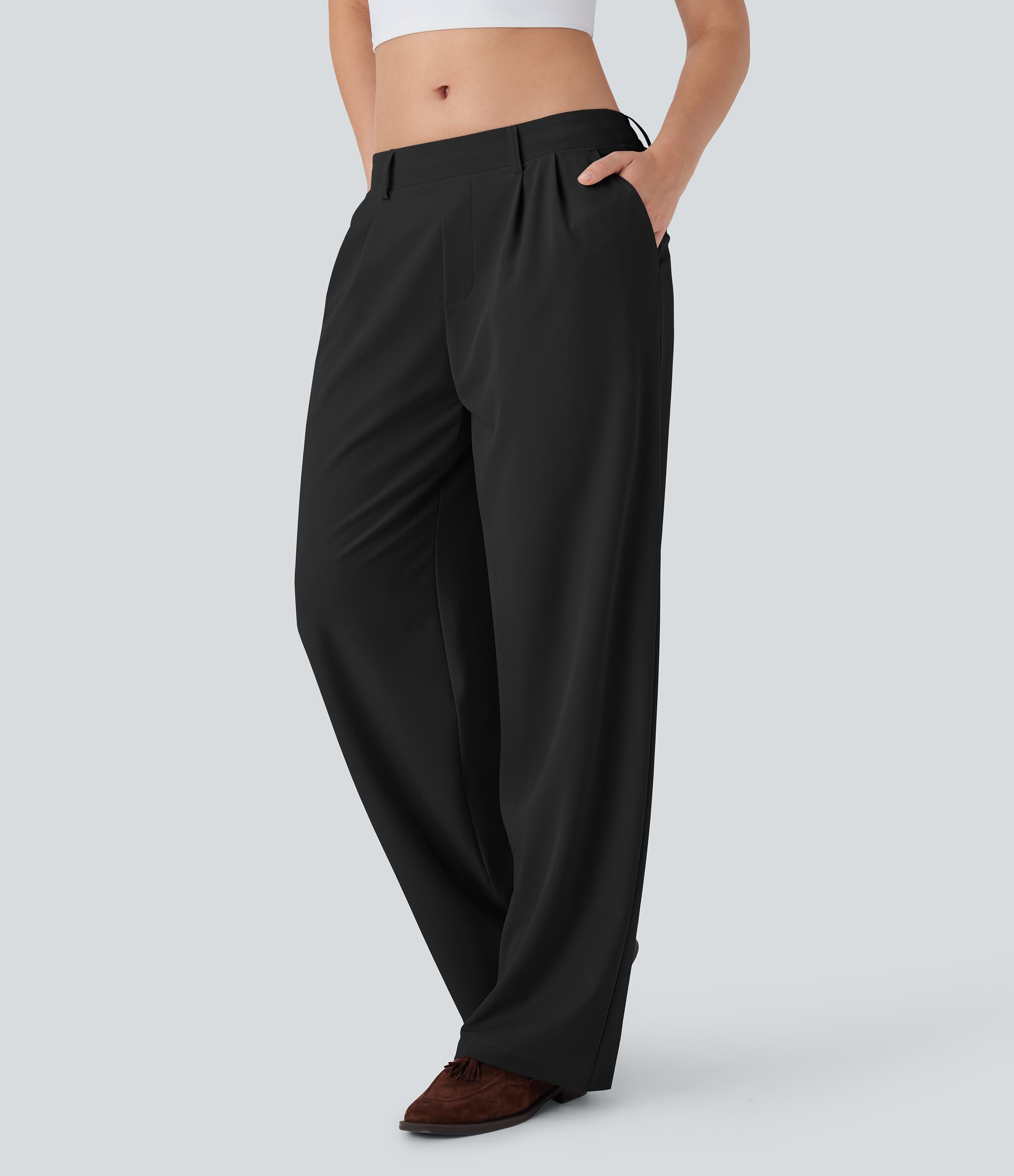 Quick Dry Low Rise Inside Drawstring Straight Leg Casual Pants with Pockets-UPF 40+