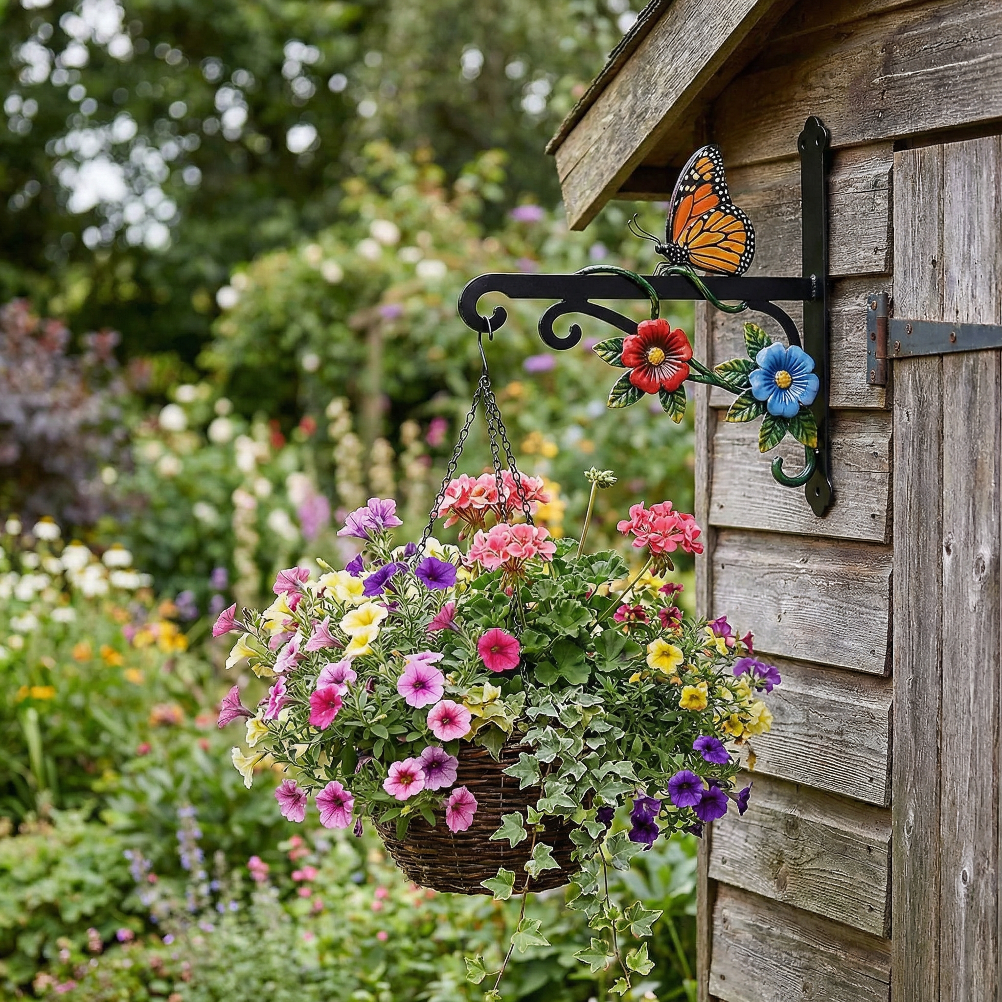 Colorful Bird & Flower Wall Bracket – Outdoor Garden Décor for Porch, Fence & Patio