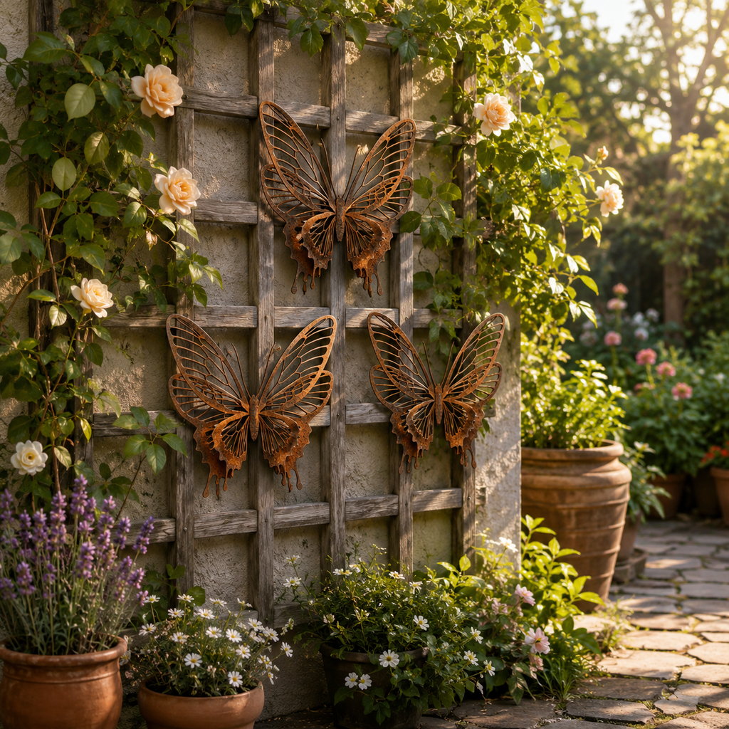 3D Rustic Metal Butterfly Garden Wall Decor – Set of 3