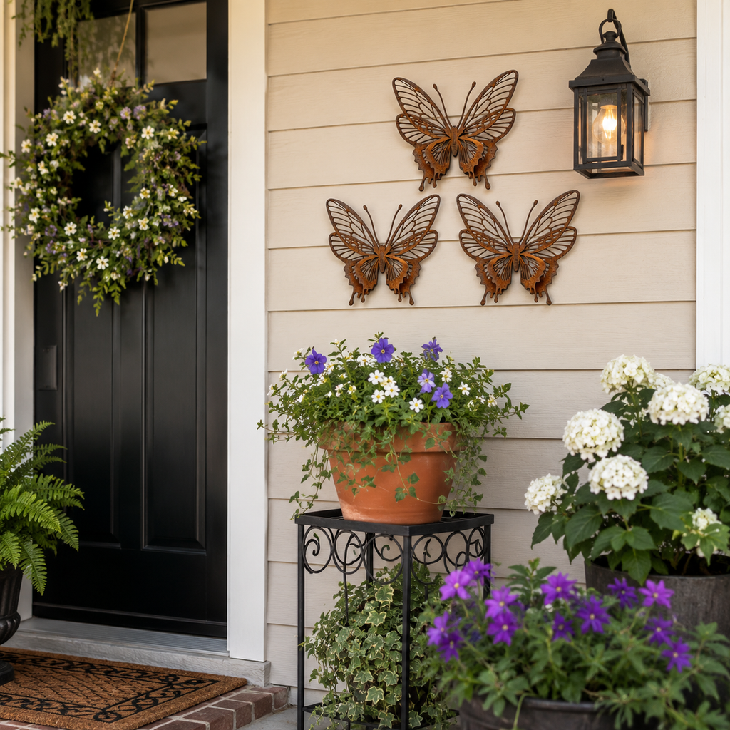 3D Rustic Metal Butterfly Garden Wall Decor – Set of 3