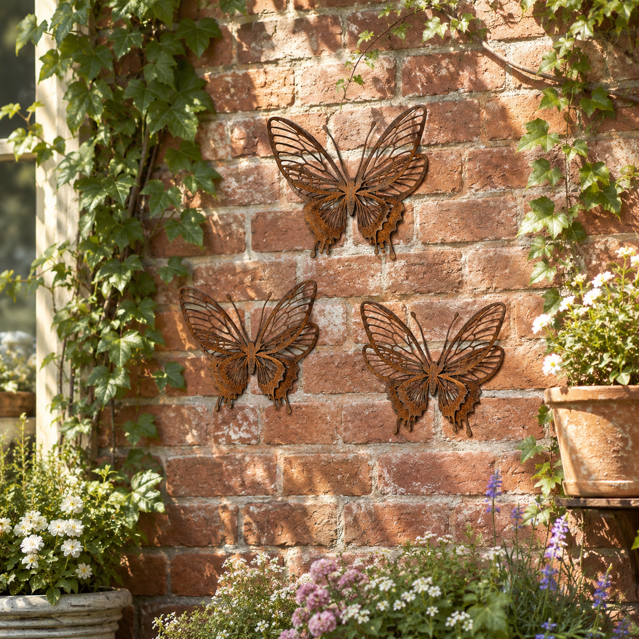 3D Rustic Metal Butterfly Garden Wall Decor – Set of 3