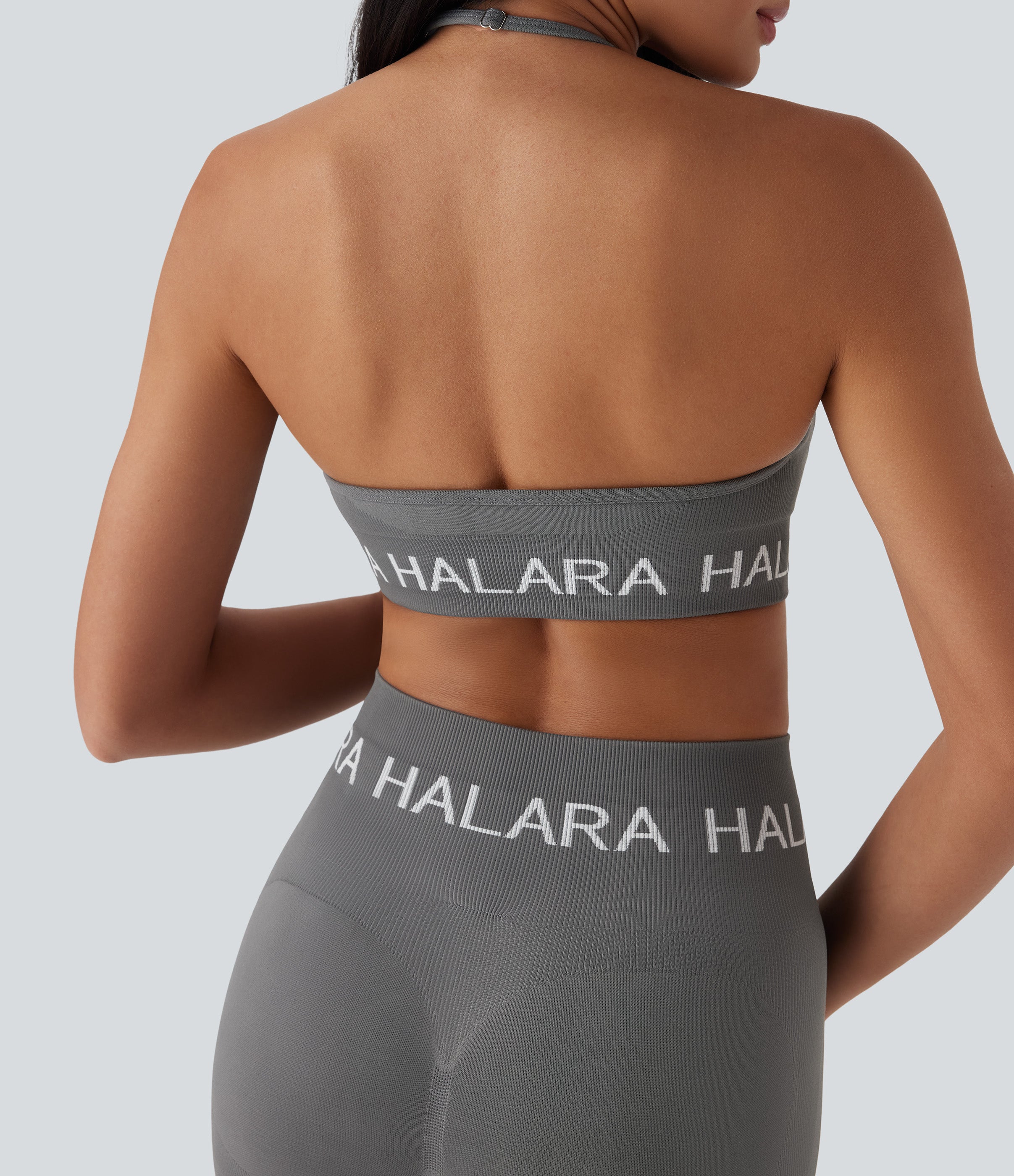 Seamless Flow Low Support Logo Halter Yoga Sports Bra