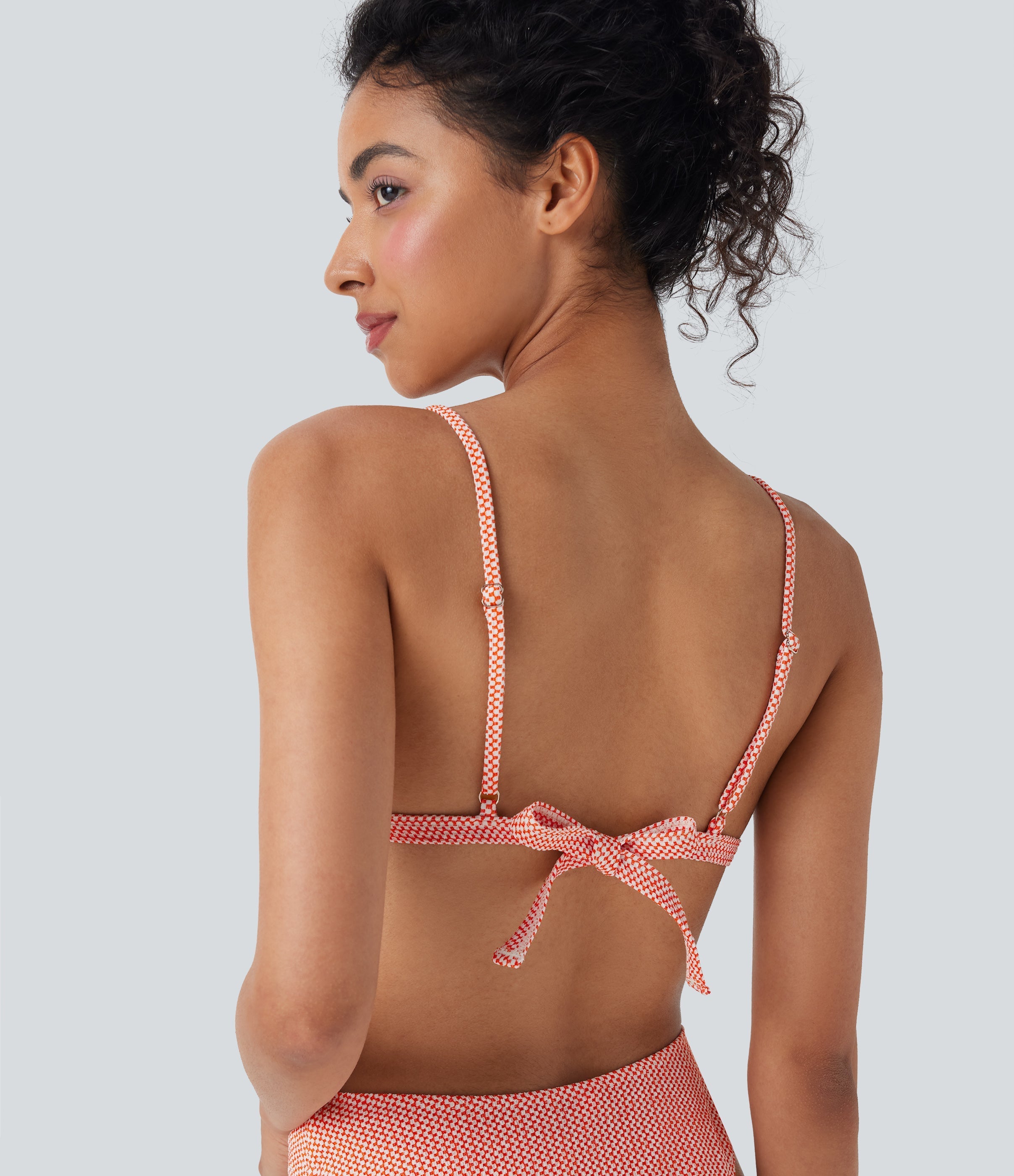 Tie Back Gingham Bikini Top Swimsuit