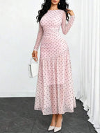 Women's Gothic Sexy Elegant Modern Contrast Stripe Asymmetrical Ruffle Waist Double-Layer Mesh Long Sleeve Dress, Suitable For Dates, Vacations And Daily Commute Spring