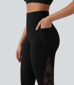 UltraSculptTM SoCinched High Waisted Tummy Control Contrast Lace Shaping Training Leggings with Pockets