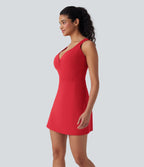 SoftlyZeroTM Plush Push-Up Molded Cups Zipper 2-in-1 Yoga Active Dress with Pockets-Easy Peezy-D/DD/DDD/F