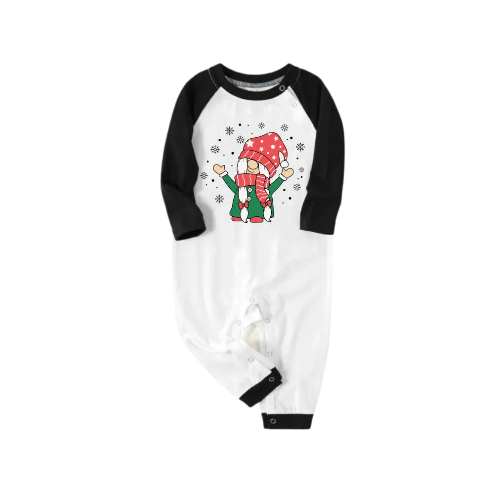 Black Raglan Top Green Plaid Christmas Pajamas Set With Christmas Gnome Print