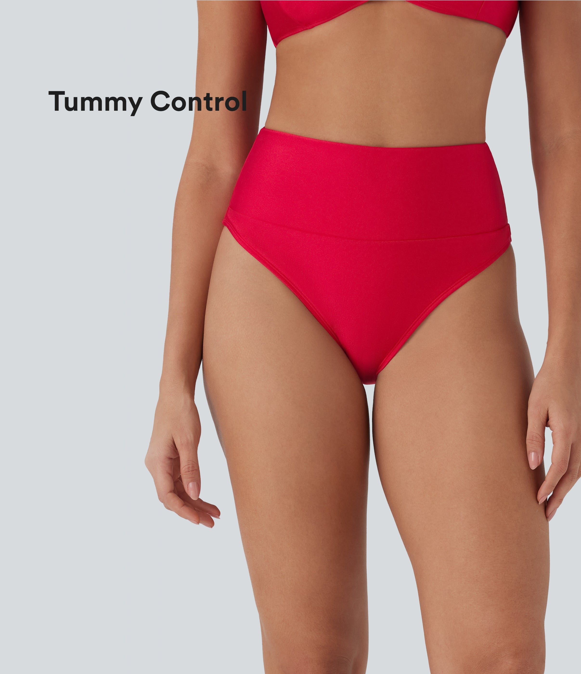 High Waisted Tummy Control Sheen Bikini Bottom Swimsuit